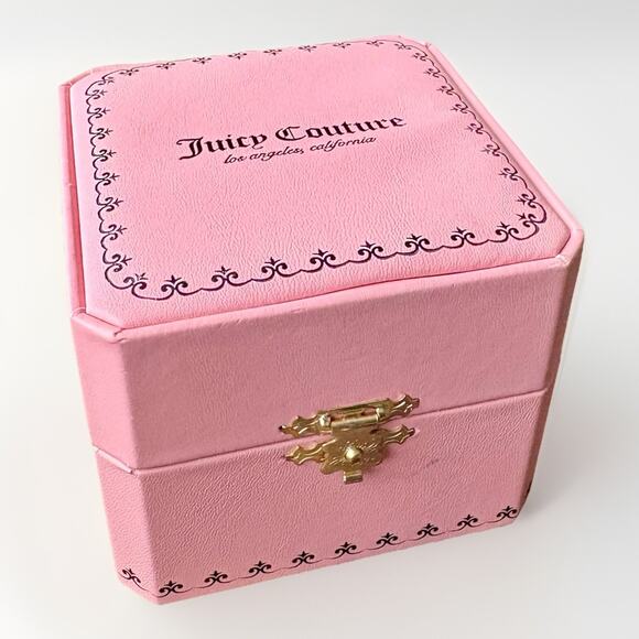 NIB JUICY COUTURE Gold Pink Rhinestone Heart Watch Charm Bracelet Crest Key GIFT - Picture 14 of 16